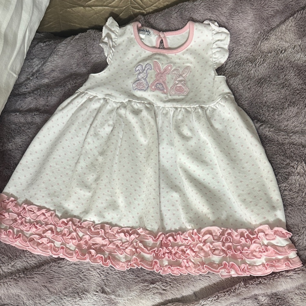 Magnolia Baby Adorable White and Pink Baby Dress with Bunny Design